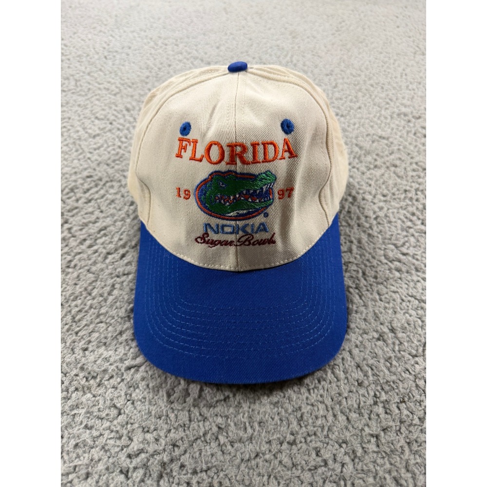 Vintage Florida Gators 1997 Nokia Sugar Bowl Snapback Hat Blue Cream Cap Mens